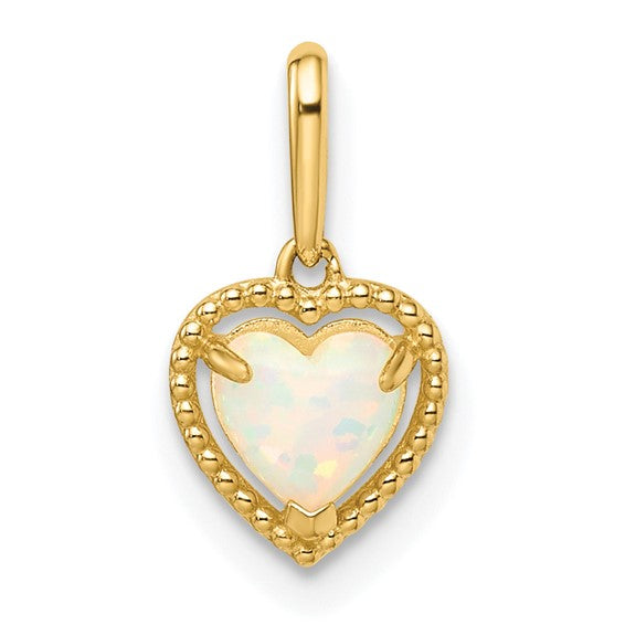 14K Yellow Gold lab Created Opal Heart Pendant