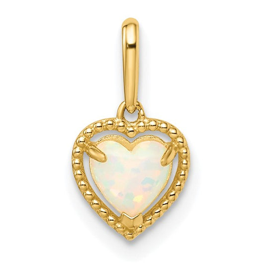 14K Yellow Gold lab Created Opal Heart Pendant