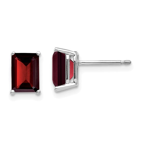 14K White/Yellow Gold 2.5 Carat Emerald Cut Natural Garnet Stud Earrings