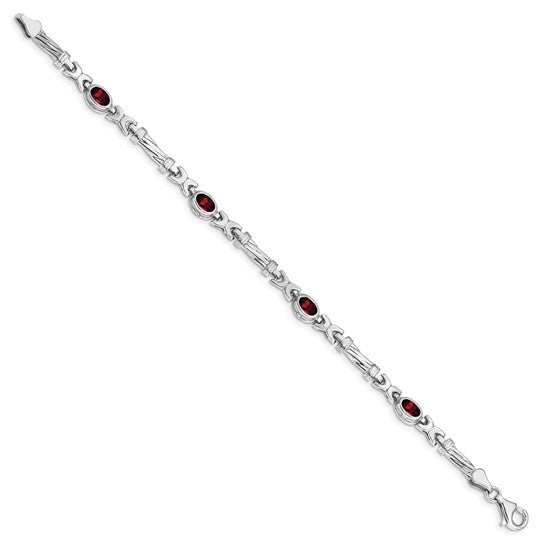 10K Yellow/White Gold Natural Garnet Fancy Bezel Link Bracelet