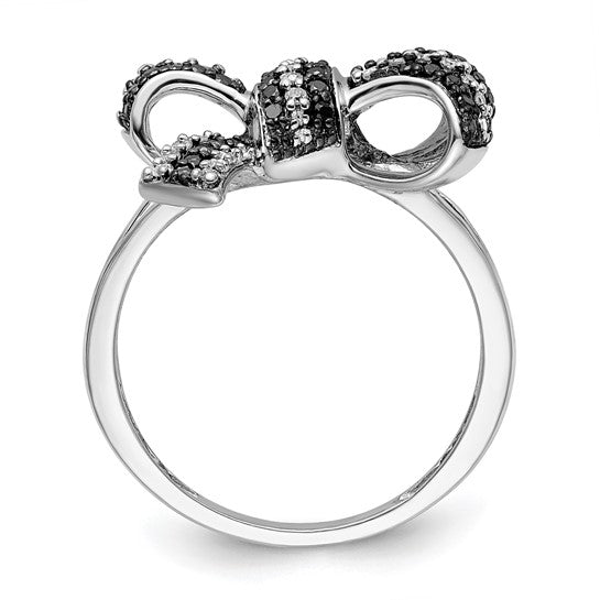 White Night White Gold Filled Sterling Silver Black & White Diamond Ribbon Ring