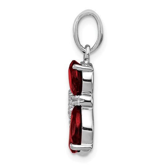 Sterling Silver Rhodium Plated Natural Garnet Cat Pet Pendant