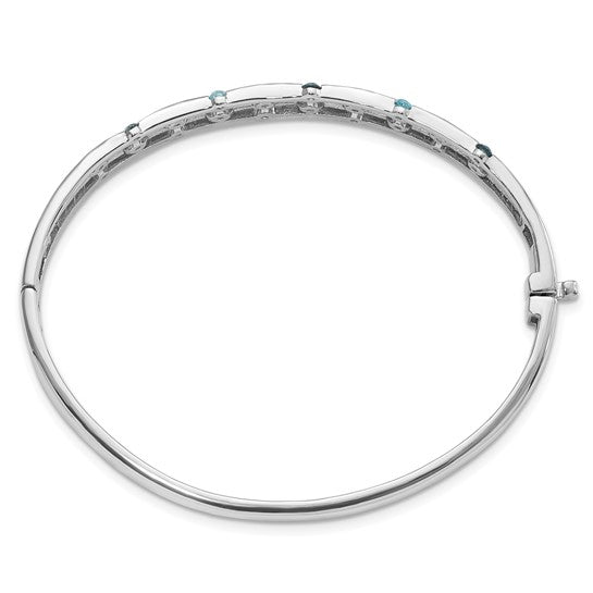 White Gold Filled Sterling Silver Blue Topaz Hinged Bangle Bracelet
