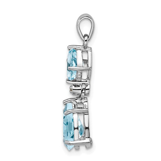 White Gold Filled Sterling Silver Double Cut Blue Topaz & Diamond Dangle Pendant
