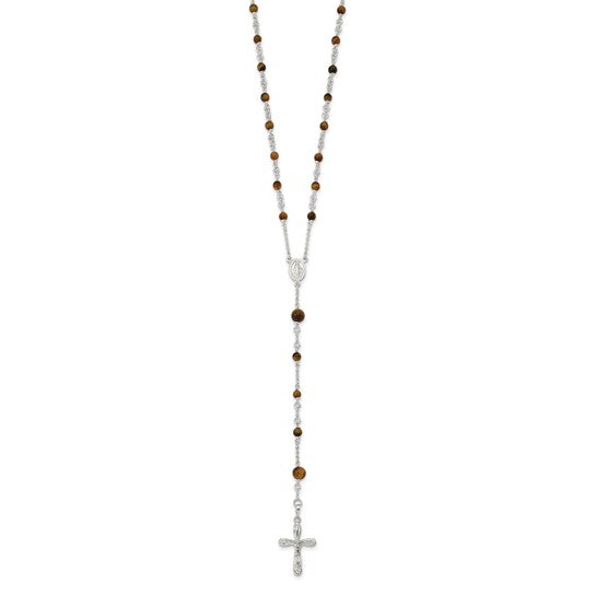 Sterling Silver 33" Natural Tiger's Eye Stone Rosary Beads