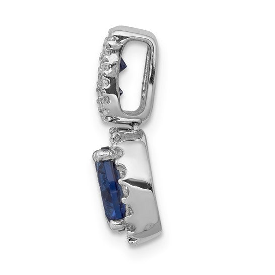 14K White Gold Natural Sapphire & Diamond Encased Pendant