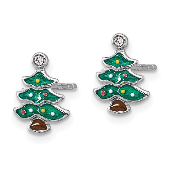 White Gold Filled Sterling Sterling Silver Crystal Christmas Tree Earrings