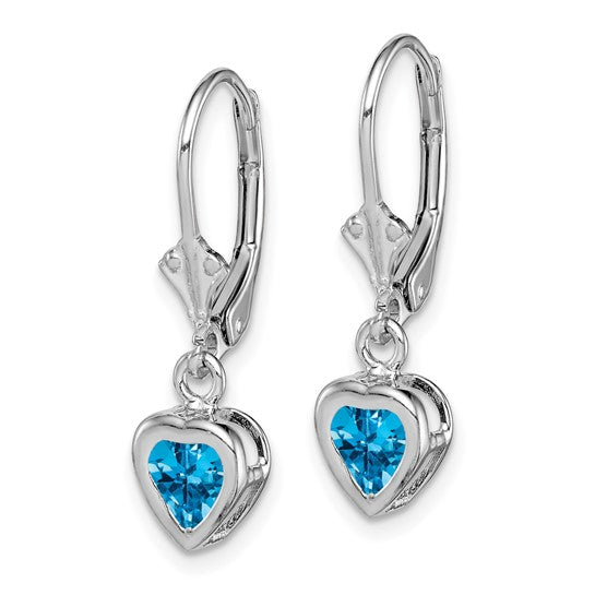 White Gold Filled Sterling Silver .5 Carat Blue Topaz Dangle Heart Earrings