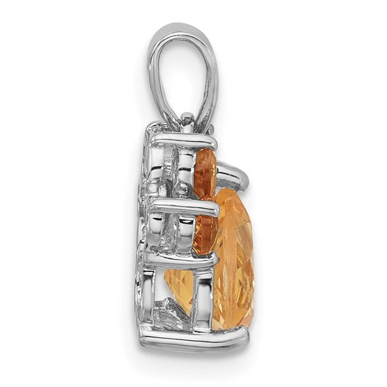 Sterling Silver White Gold Plated Dog Paw Print Natural Citrine Pendant