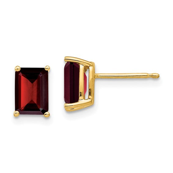 14K White/Yellow Gold 2.5 Carat Emerald Cut Natural Garnet Stud Earrings