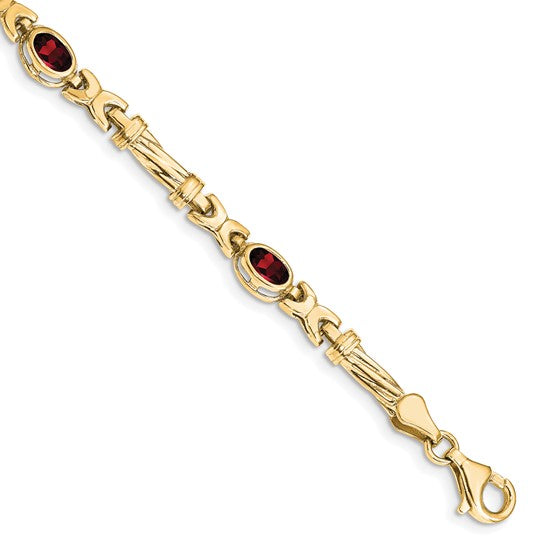 10K Yellow/White Gold Natural Garnet Fancy Bezel Link Bracelet