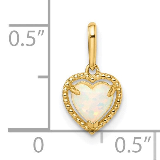 14K Yellow Gold lab Created Opal Heart Pendant