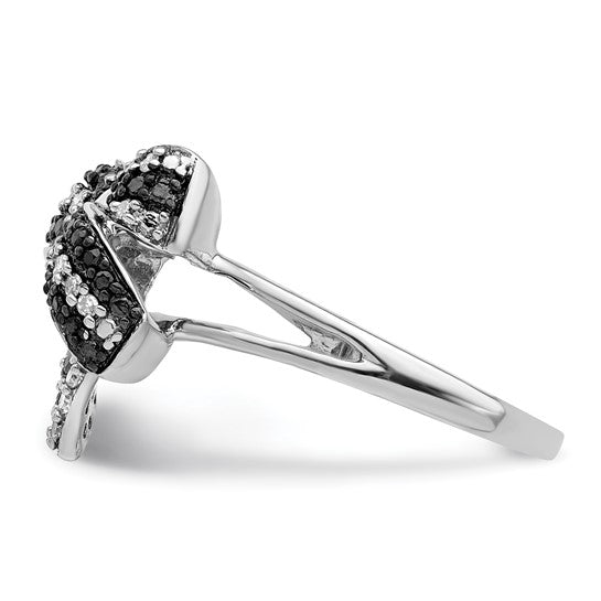 White Night White Gold Filled Sterling Silver Black & White Diamond Ribbon Ring