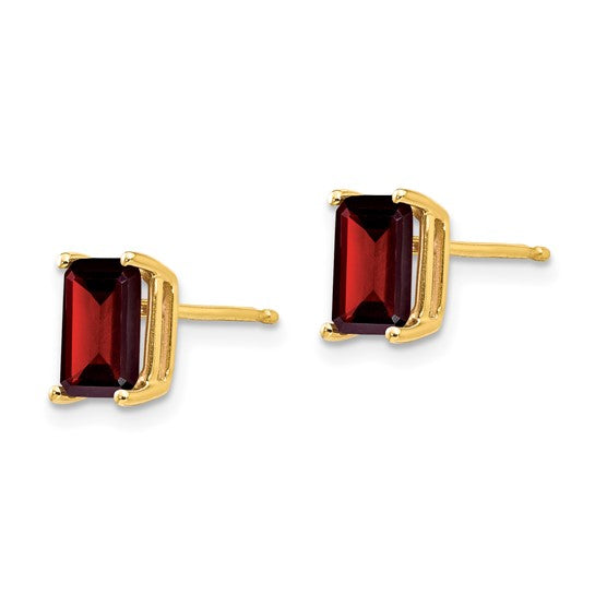 14K White/Yellow Gold 2.5 Carat Emerald Cut Natural Garnet Stud Earrings