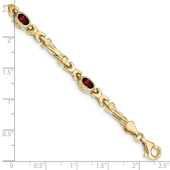 10K Yellow/White Gold Natural Garnet Fancy Bezel Link Bracelet