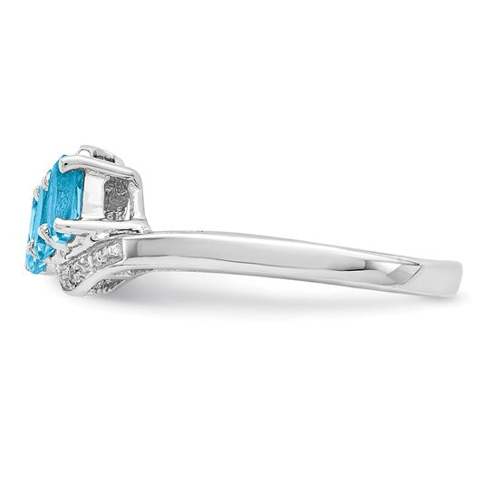 White Gold Filled Sterling Silver 3 Stone Natural Blue Topaz & Diamond Ring