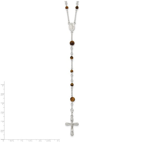 Sterling Silver 33" Natural Tiger's Eye Stone Rosary Beads