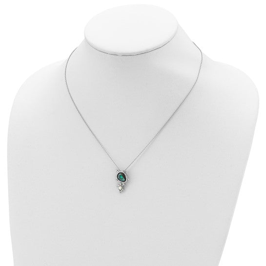 Sterling Silver Rhodium Plated Mother Of Pearle Turtle Pendant & Chain