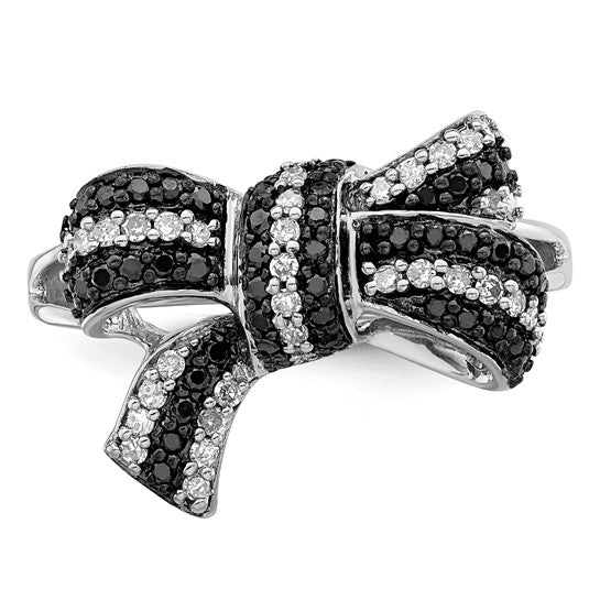 White Night White Gold Filled Sterling Silver Black & White Diamond Ribbon Ring