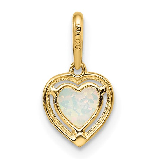 14K Yellow Gold lab Created Opal Heart Pendant