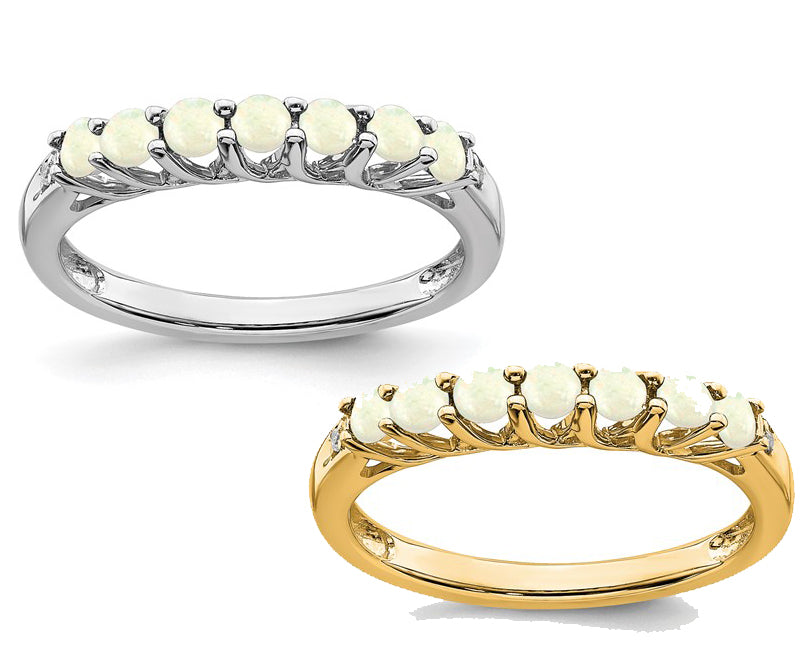 10K/14K Yellow/White Gold Opal & Diamond Band Ring