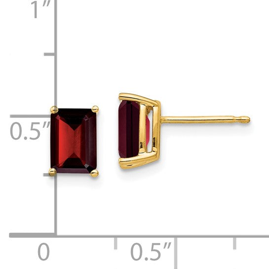 14K White/Yellow Gold 2.5 Carat Emerald Cut Natural Garnet Stud Earrings
