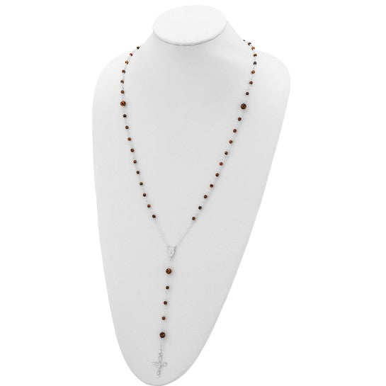 Sterling Silver 33" Natural Tiger's Eye Stone Rosary Beads