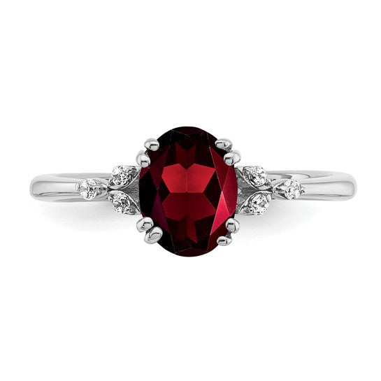 Sterling Silver 1.25 Carat Natural Garnet & Diamond Victoria Ring