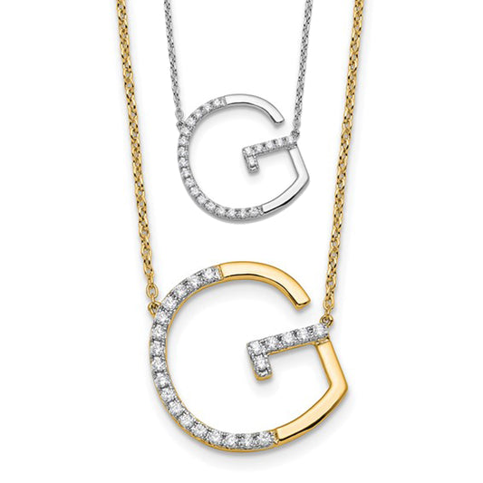 14K White/Yellow Gold Diamond Accent Initial Letter Necklace