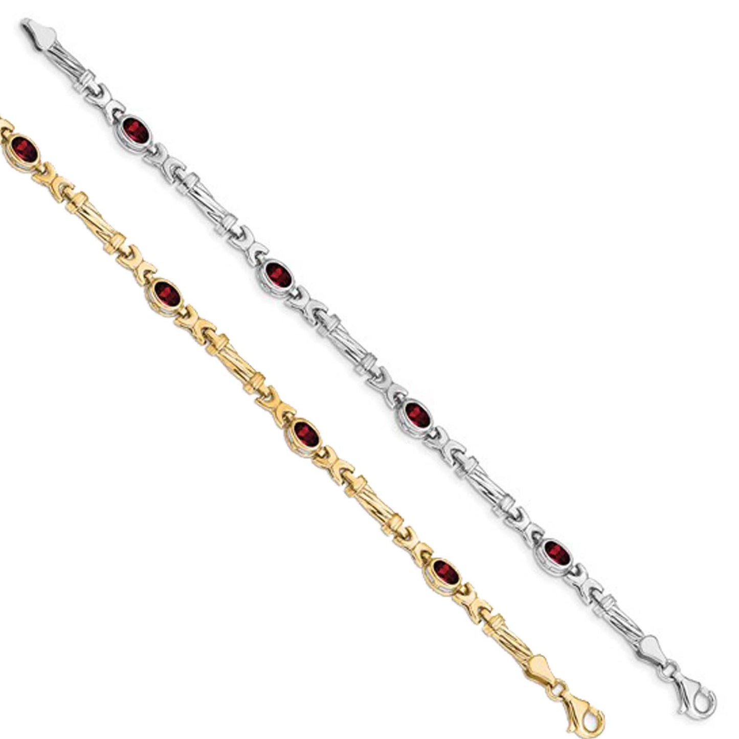 10K Yellow/White Gold Natural Garnet Fancy Bezel Link Bracelet