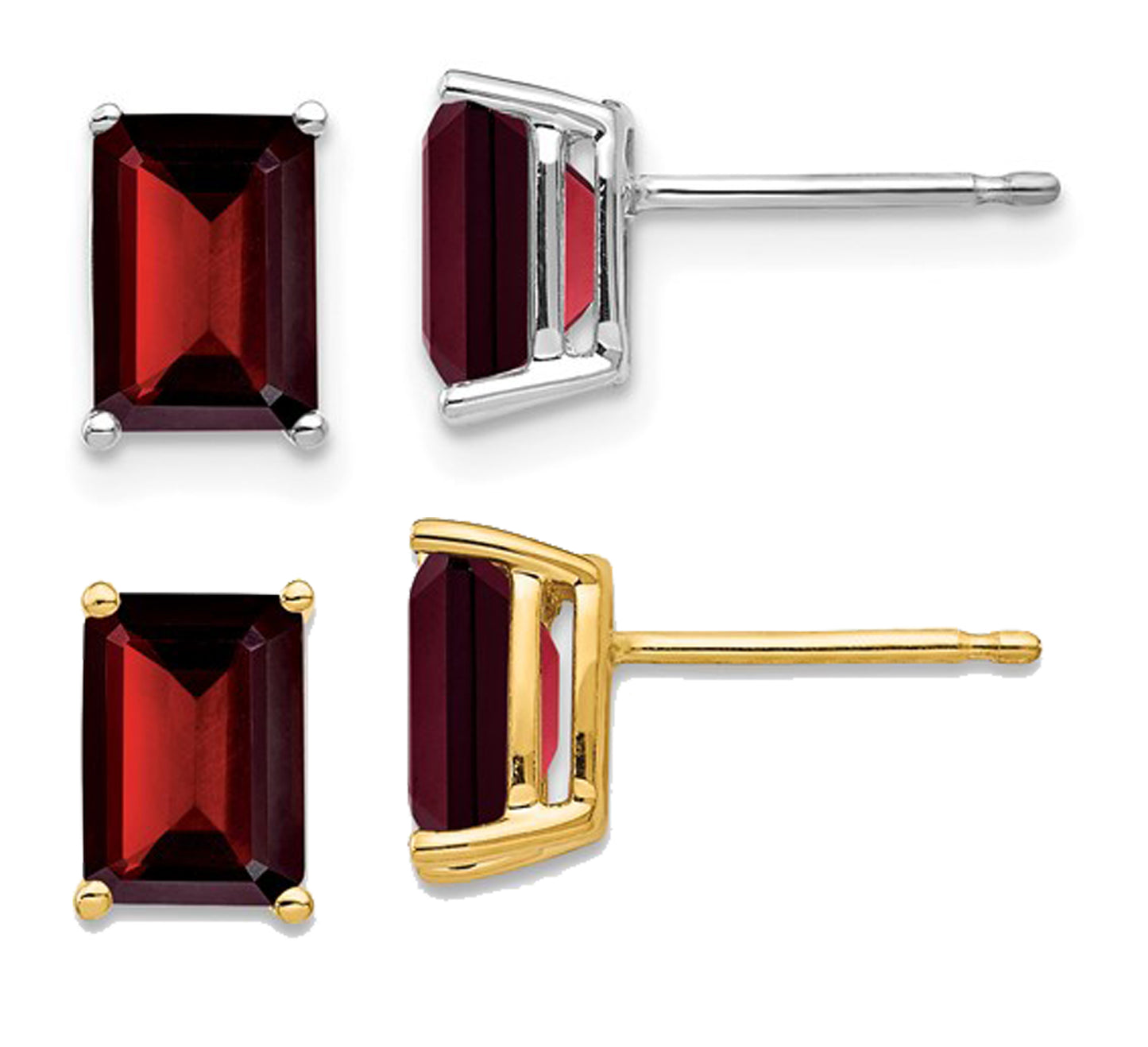 14K White/Yellow Gold 2.5 Carat Emerald Cut Natural Garnet Stud Earrings