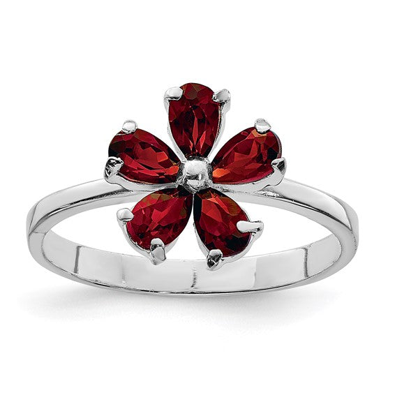 Sterling Silver Natural Garnet Flower Ring