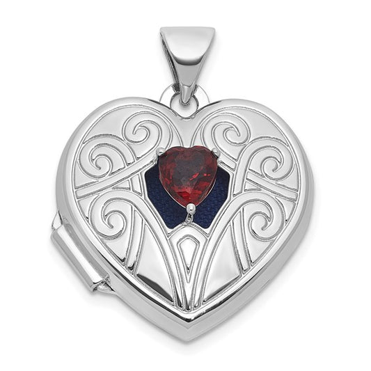 Sterling Silver White Gold Filled Natural Garnet Locket