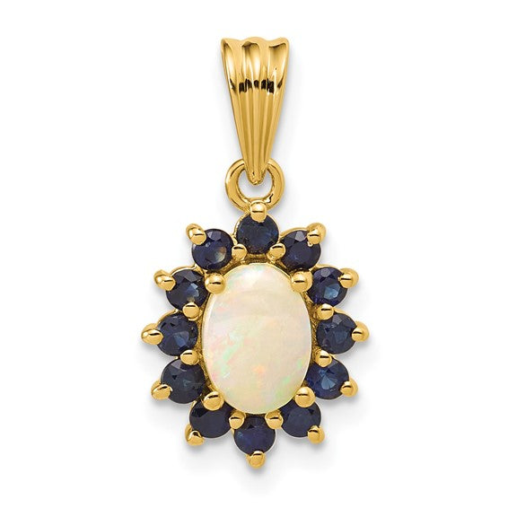 14K Yellow Gold Natural Opal Sapphire Halo Pendant