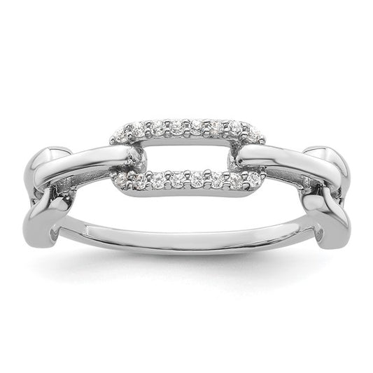 White Gold Filled Sterling Silver CZ Pave Paperclip Ring