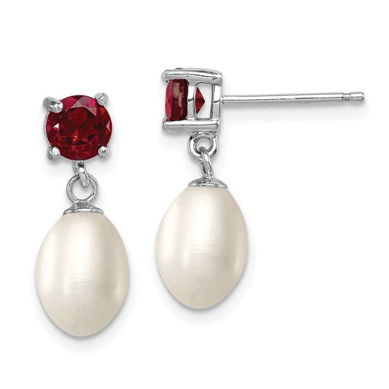 Sterling Silver Freshwater Pearl & Natural Garnet Earrings