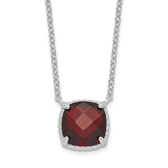 Sterling Silver Natural 2.5 Carat Cushion Cut Garnet Necklace