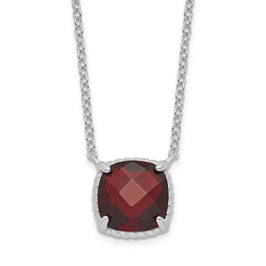 Sterling Silver Natural 2.5 Carat Cushion Cut Garnet Necklace