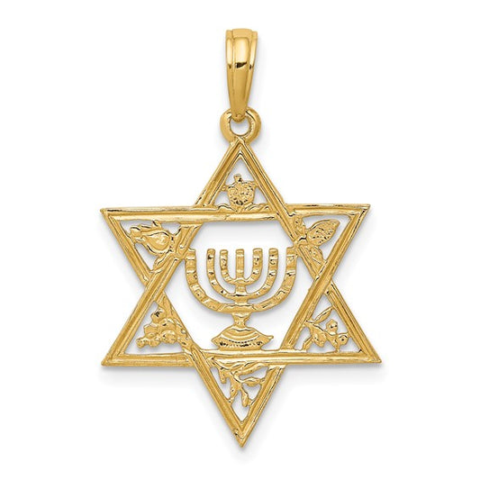 14K Hanukkah Menorah Gold Star Of David Pendant