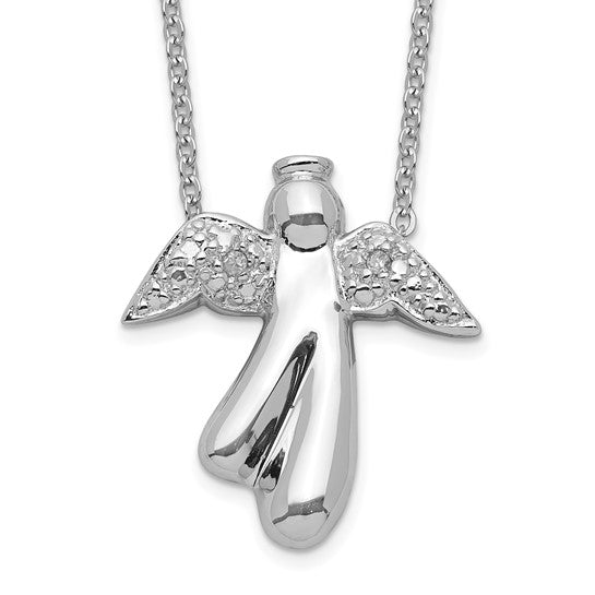 Sterling Silver White Gold Plated Angel & Diamond Chain & Pendant Set
