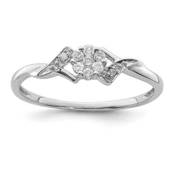 White Gold Filled Sterling Silver Diamond Flower Ring