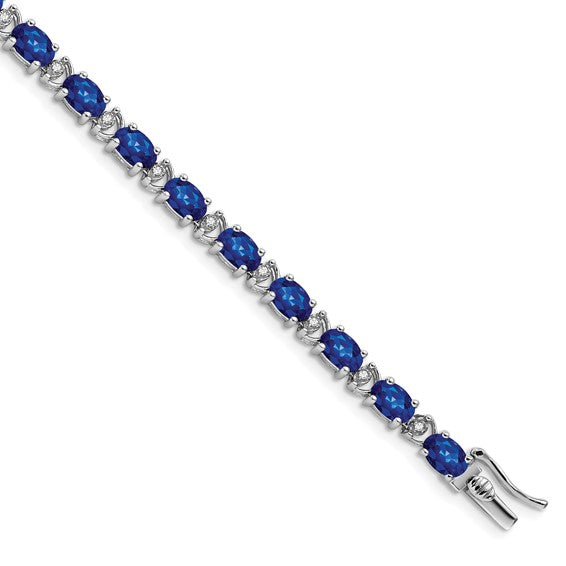 14K White Gold Lab Grown Sapphire Oval Stone Diamond Bracelet
