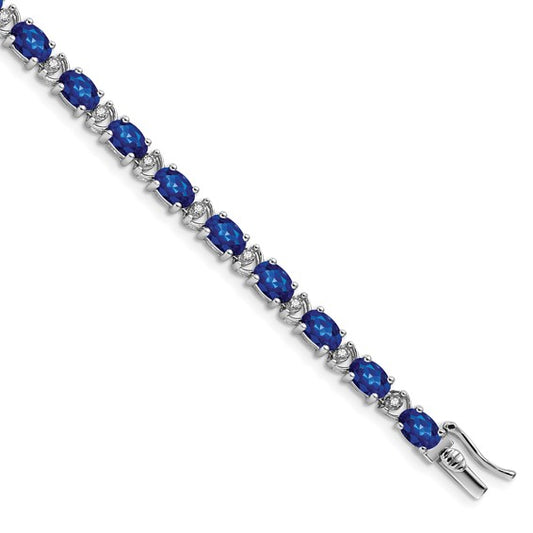 14K White Gold Lab Grown Sapphire Oval Stone Diamond Bracelet