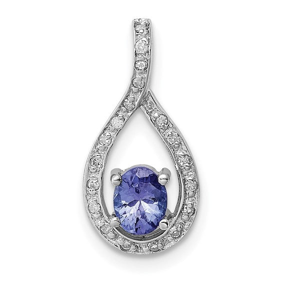 White Gold Filled Sterling Silver Natural Tanzanite & Diamond Pear Pendant