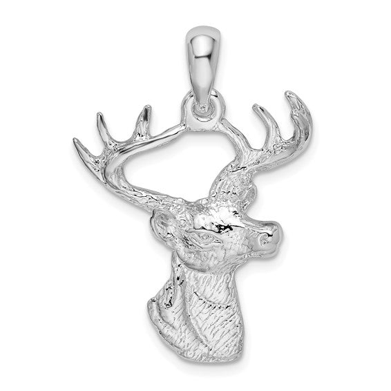 Sterling Silver Rhodium Plated Buck Deer Head Pendant