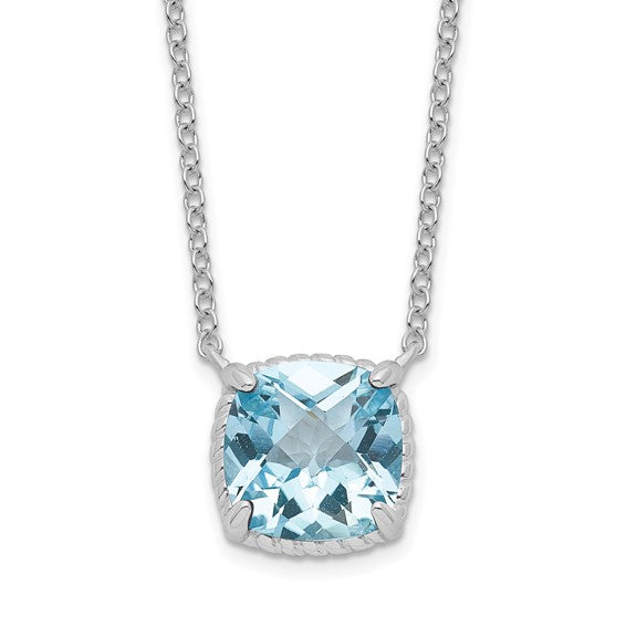 White Gold Filled Sterling Silver 2.5 Carat Square Blue Topaz Chain & Pendant Set