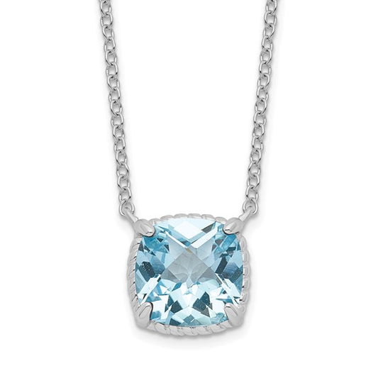 White Gold Filled Sterling Silver 2.5 Carat Square Blue Topaz Chain & Pendant Set