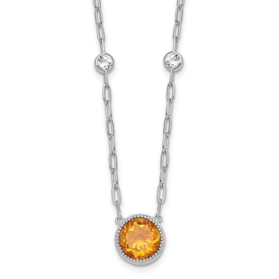 White Gold Plated Sterling Silver Natural Citrine & White Topaz Necklace Set
