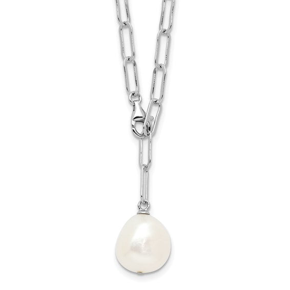 Sterling Silver 12-12mm Fresh Water Pearl Pendant Necklace