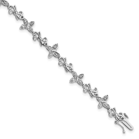 White Gold Filled Sterling Silver Natural Diamond Petal Bracelet